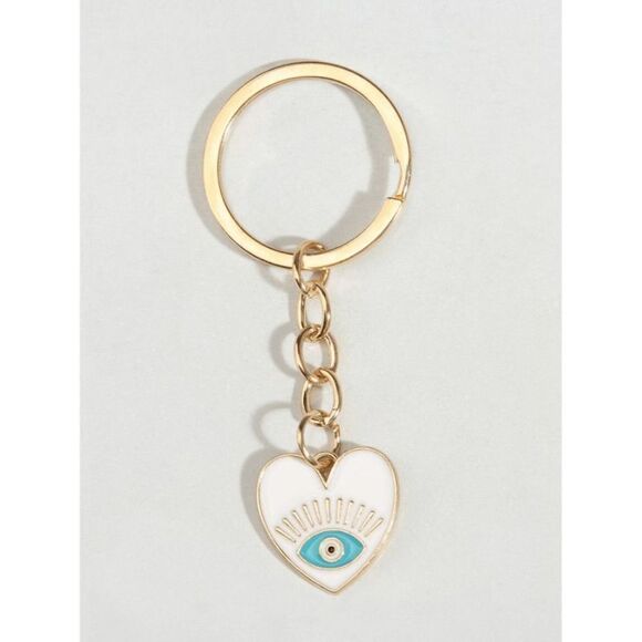 White Evil Eye Heart Keychain - Picture 3 of 3